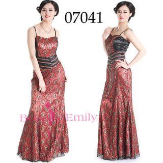 Sparkle Lace Red Evening Gown Bridesmaid Dress Long Prom Party Dress 