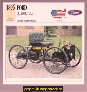 1896 FORD QUADRICYCLE Car ATLAS FRENCH SPEC PHOTO CARD