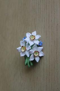 Vintage Denton Fine China White & Blue Floral Brooch Pin England 