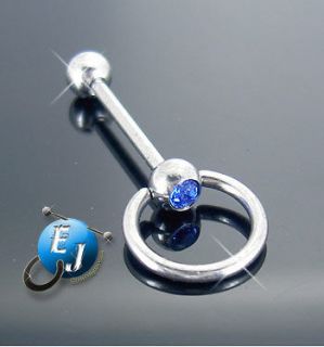   Crystal Door Knocker Blue Hoop Tongue Ring Stainless Steel Jewelry