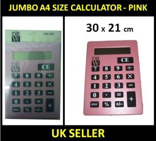   A4 Jumbo Big Screen School Office Desk 8 Digit Massive Calculator Pink