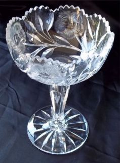 Vintage Crystal Cut Glass Compote/Chalice Floral & Leaf Design w 