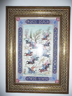 OLD Persian Painting on IVORY in Khatam/Marquetry frame+ 2 FREE 