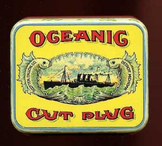 Vintage Oceanic Cut Plug Tobacco Tin, Scotten Dillion Co. Detroit