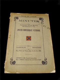 1904 NASHVILLE TENNESSEE CONFEDERATE VETERANS REUNION MINUTES UCV