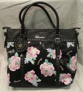 FORNARINA Dorotea Large Black/Pink Floral Detail Shoulder Bag Handbag 