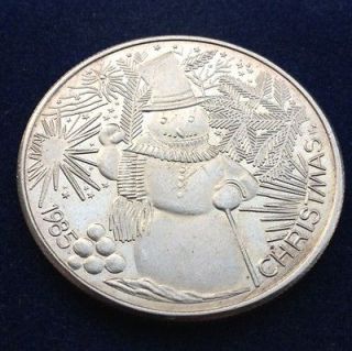 1985 Christmas Snowman 1 Oz .999 Fine Silver Round