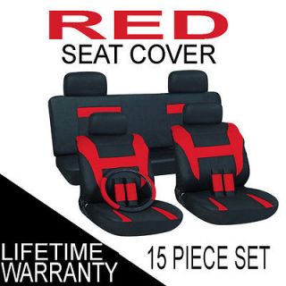 15pc Set Red Black Auto Car Seat Covers FREE Steering Wheel Belt Pads 