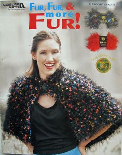 Crochet Pattern Fun Fur Yarn Book Boot Cuffs Bags Scarf Dog Coat 