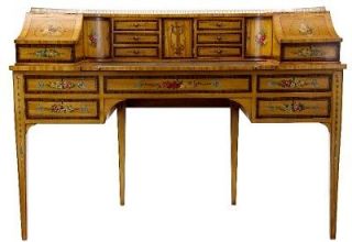 SATINWOOD CARLTON HOUSE DESK WITH PAINTED DECORATION