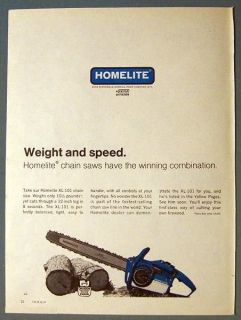 1969 Homelite XL 101 Chain Saw Ad WEIGHT AND SPEED