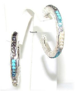   Sim Pearl + Crystal (Blue + Black) Hoop Earrings 1 1/2 (SALE