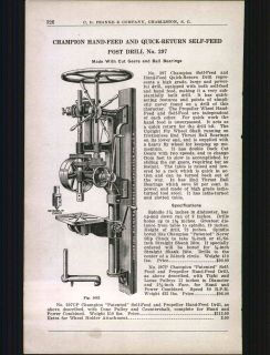 1910 AD Champion Hand Feed Quick Return Post Drill Press