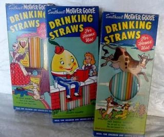 50s Mother Goose Drinking Straws,100 per Box, 3 Boxes, Humpty,Cow 