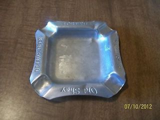 VINTAGE ALUMINUM ASHTRAY FORT PITT & OLD SHAY BEER 4 1/2 SQUARE
