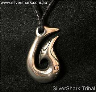 Alpaca Silver Maori Fish Hook Tattoo Amulet Necklace N2