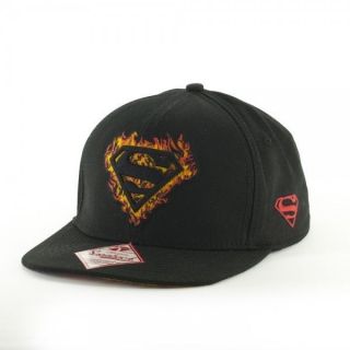 SUPERMAN Black w/ Flames S Logo SNAPBACK Baseball Cap Hat NEW