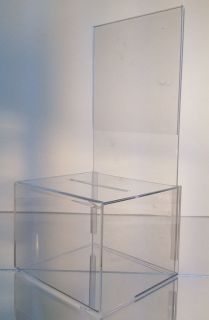 Small clear Acrylic raffle Charity Ballot Donation Box NO LOCK