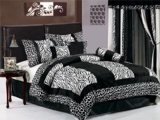 Black & White Micro Fur Zebra with Giraffe Design Comforter Set/Bed In 