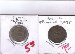 From Show Inv.   2 OLDER COINS from SYRIA   1921 1/2 PIASTRE & 1935 5 