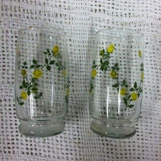 Vintage 5 Tall Pair Winding Yellow Rose Drinking Glasses VGUC