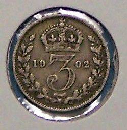 Great Britain , 1902 3 Pence GEORGE V , UK SILVER