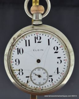 1913 Elgin 16s Pocket Watch Seven Jewels Silverode Open Face Case USA 