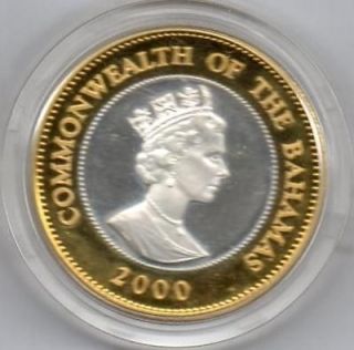 2000 SILVER & GOLD PROOF BAHAMAS $2 CROWN COIN THE QUEEN MOTHER 100TH 