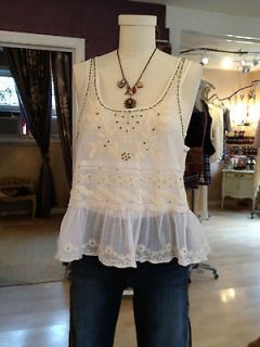 Free People Beaded & Embellished Neon Stitch Crop Tank NWT Ivory Size 