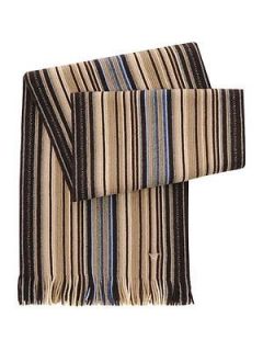 Emporio Armani Dark Grey Designer Wool Scarf BNWT Striped 68x12 