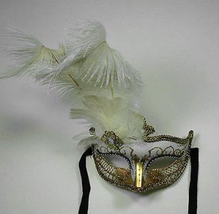 WHITE FANTASY Venetian Mask Costume Masquerade WHITE & GOLD