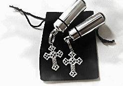 Set of TWO Beautiful Silver Cross ANOINTING OIL Keychain with Velvet 