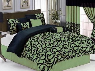 PC Green Black Comforter Set King Size New Bed in a Bag