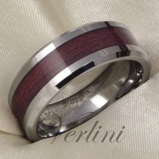 Mens Tungsten Ring Wood Wedding Band Stunning Titanium Color Size 6 