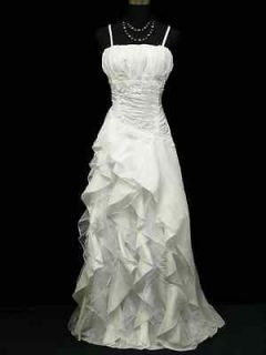 LOVELY SATIN WHITE WEDDING PROM EVENING DRESS SIZE 14   16