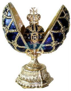 Blue Faberge Egg Crystals Jewellery Jewelry Trinket Ring Gift Box