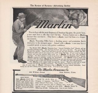   Marlin Firearms Co New Haven CT Ad Face to Face with a Grizzly Bear