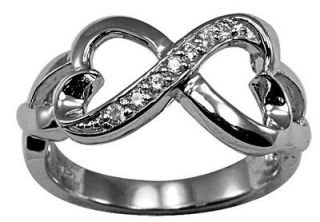 Infinity Double Heart Cz Sterling Silver Ring , Promise, Engageme 
