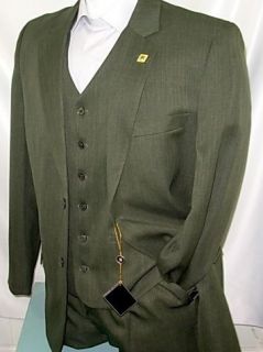 NEW ARRIVAL! Stacy Adams Sun Vested Olive Green Mens Suit Suits