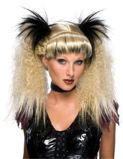 new long blonde pig tails fairy pretty witch crimped hair halloween 