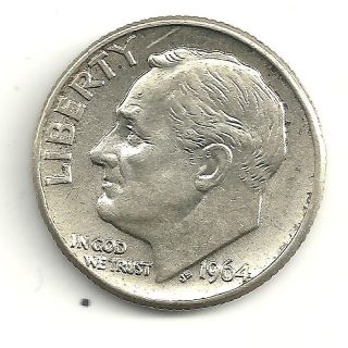 VERY NICE UNC NEAR FSB 1964 D DOUBLE DIE OBVERSE ROOSEVELT SILVER DIME