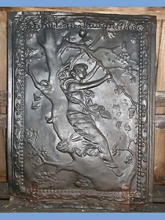 ANTIQUE FIREPLACE COVER TIN ORNATE ART NOUVEAU FRAME EMBOSSED SCREEN 