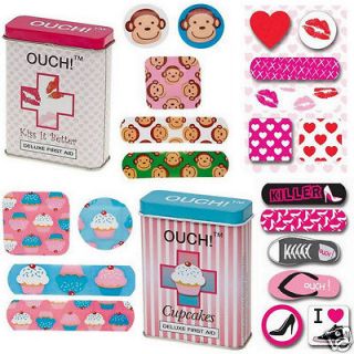 24 Cute Band Aid Kid Plaster Lot in Tin Box Ouch! First Aid Adhesive 