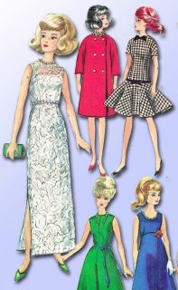 1960s ORIGINAL Simplicity Barbie Doll Clothes Pattern
