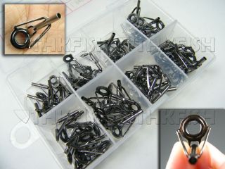 80X in Box Fishing Rod Parts Tip Tops Black Stainless Repair Guides 