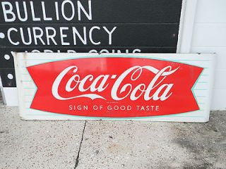 Foot Fishtail Coca Cola Coke w/ Brackets Porcelain Sign Service 