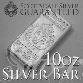   oz Hand Poured Scottsdale Silver Bar  Ten Troy oz .999 Silver Bullion