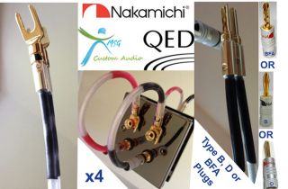 Speaker Jumper Cable Leads Nakamichi BFA Plugs + QED Silver 