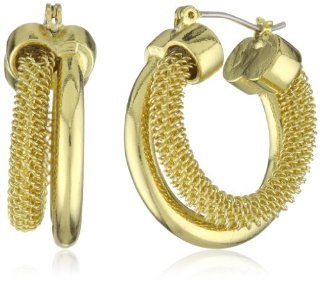 Anne Klein ARCADIA Gold Tone Mesh Hoop Earrings Jewelry 