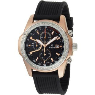 Bulova Mens 98E109 Diamond Case Black Dial Watch Watches 